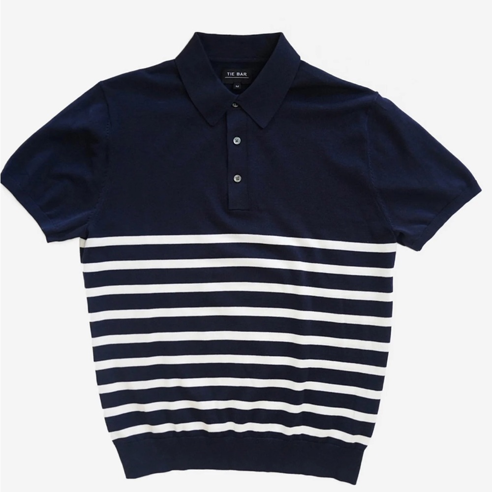 The Bar Men’s Polo Shirt XL  Blue & White Cotton New With Tags